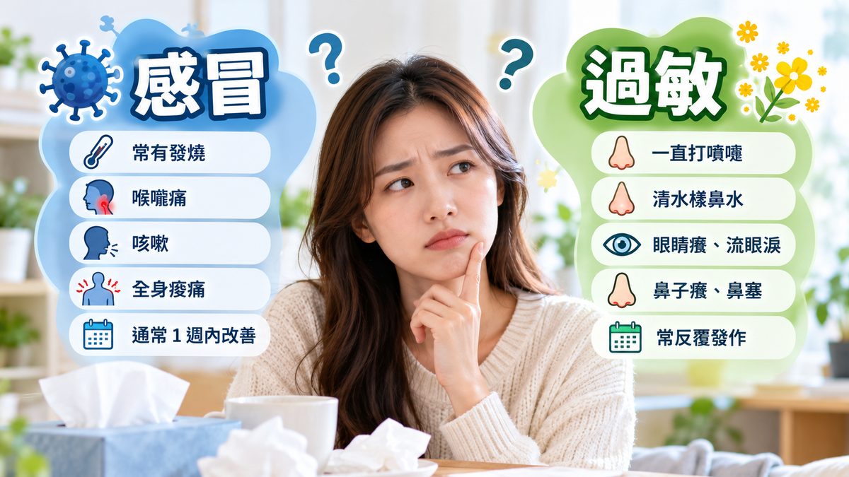 一直打噴嚏、流鼻水,是感冒還是過敏?藥師教你從 5 個地方分辨