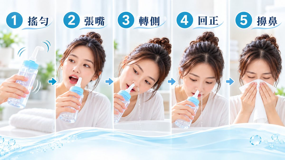 鼻子過敏洗鼻器怎麼用?生理食鹽水洗鼻步驟、頻率與注意事項